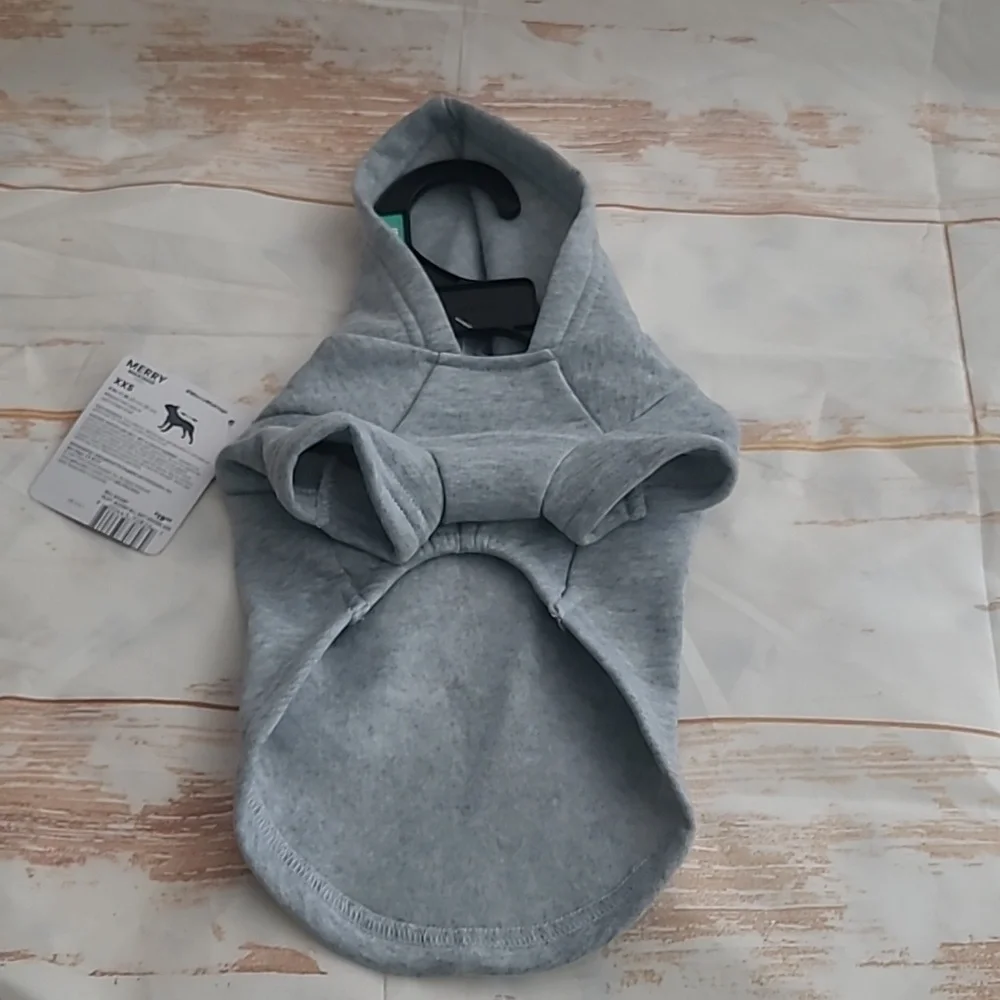 Dog .. Christmas .. Gray Hoodie .. XXS 9-11 inches‎ .  Short Sleeve
